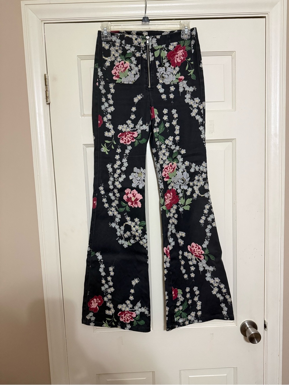 Reformation Black Floral Wide Leg Flare Pants - 2